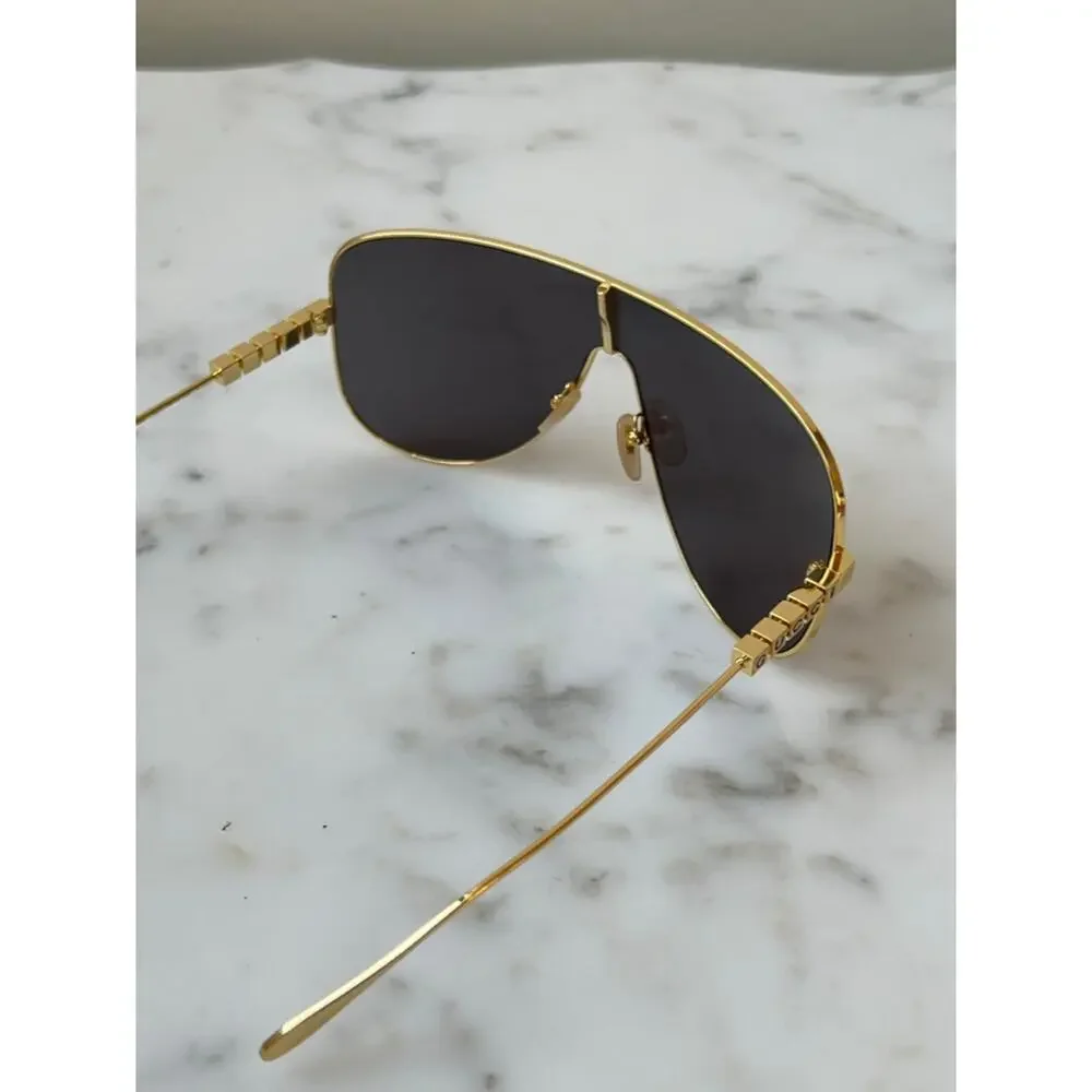 NEW Gucci GG1436S Gold Metal Shield Grey Lens Sunglasses